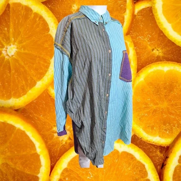 Intimately Free People Patchwork Button Down Shirt Striped‎ Plaid M - Picture 10 of 10